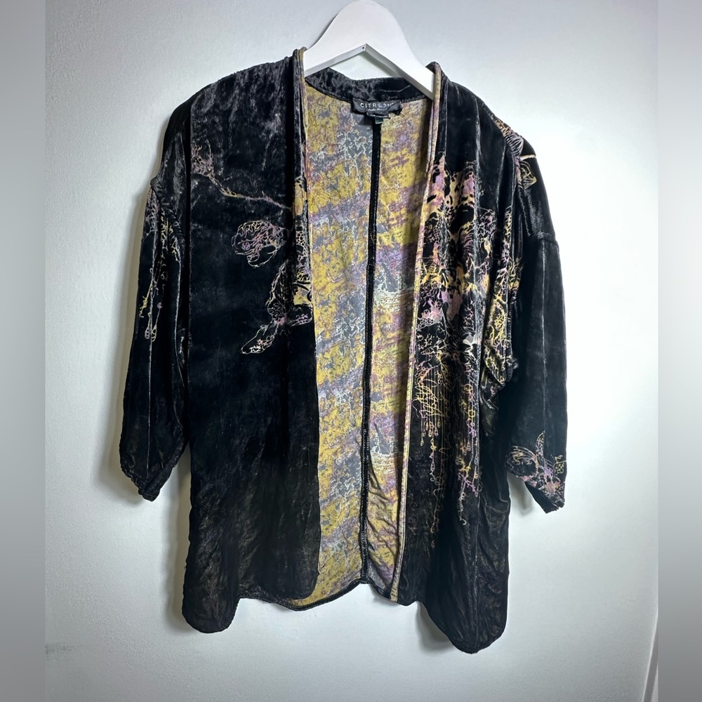 CITRON Silk Rayon Blend Burnout Velvet Kimono Topper Cardi Size XS - Picture 7 of 14
